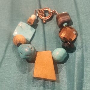 Artisan Turquoise and Tan Beaded Bracelet